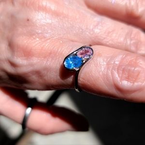 Mothers day boy/girl aquamarine & pink topaz ring sz7.5